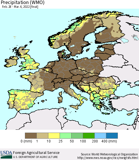 Europe Precipitation (WMO) Thematic Map For 2/28/2022 - 3/6/2022