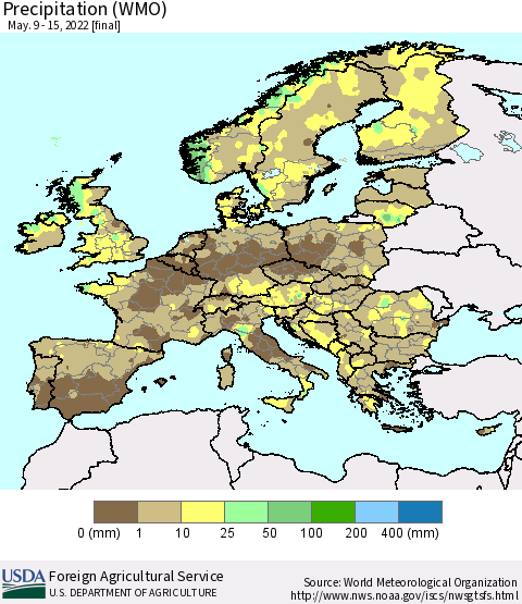 Europe Precipitation (WMO) Thematic Map For 5/9/2022 - 5/15/2022