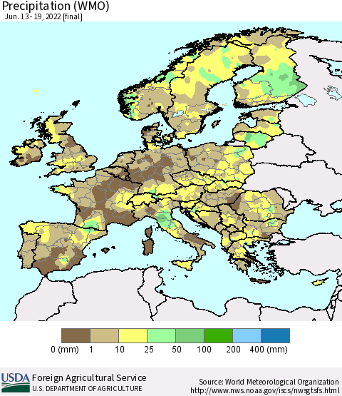 Europe Precipitation (WMO) Thematic Map For 6/13/2022 - 6/19/2022
