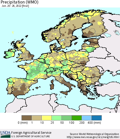 Europe Precipitation (WMO) Thematic Map For 6/20/2022 - 6/26/2022