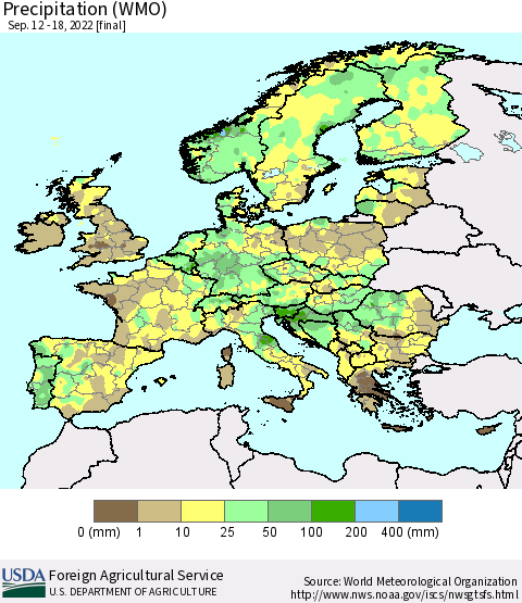 Europe Precipitation (WMO) Thematic Map For 9/12/2022 - 9/18/2022