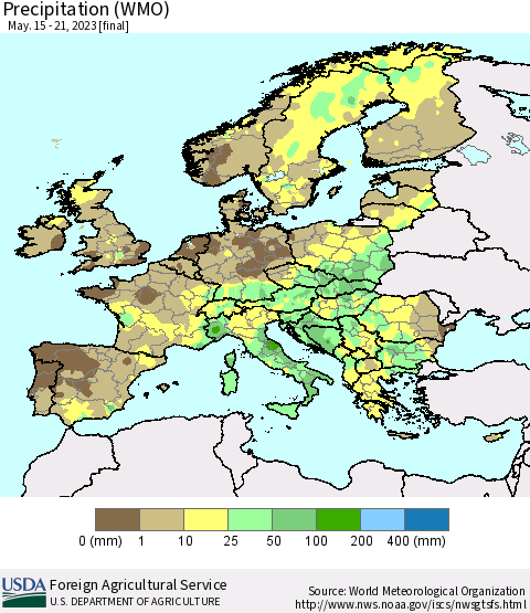 Europe Precipitation (WMO) Thematic Map For 5/15/2023 - 5/21/2023
