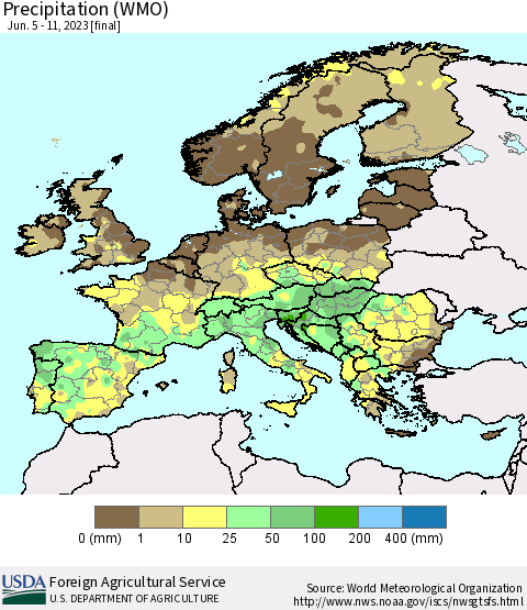 Europe Precipitation (WMO) Thematic Map For 6/5/2023 - 6/11/2023