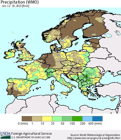 Europe Precipitation (WMO) Thematic Map For 6/12/2023 - 6/18/2023