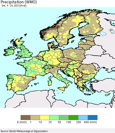 Europe Precipitation (WMO) Thematic Map For 12/4/2023 - 12/10/2023