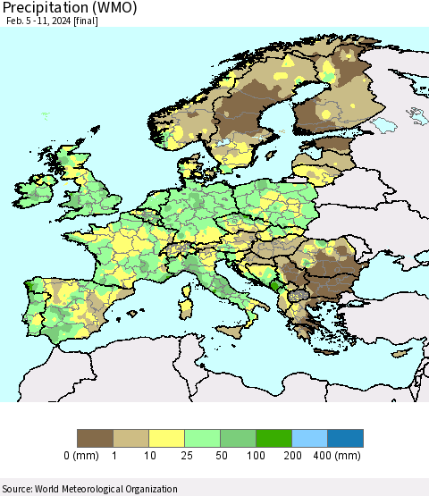 Europe Precipitation (WMO) Thematic Map For 2/5/2024 - 2/11/2024
