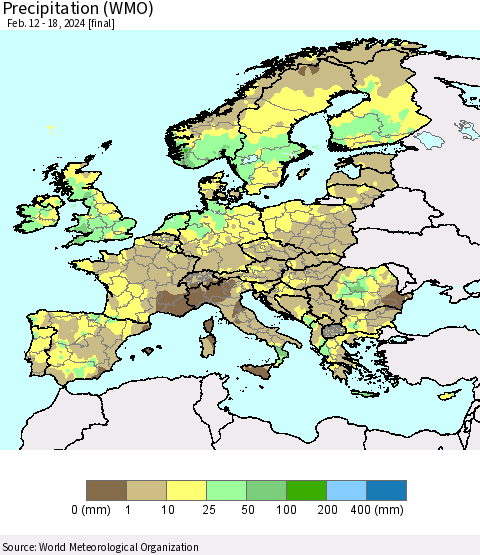 Europe Precipitation (WMO) Thematic Map For 2/12/2024 - 2/18/2024