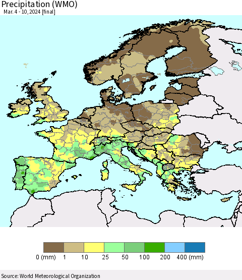 Europe Precipitation (WMO) Thematic Map For 3/4/2024 - 3/10/2024