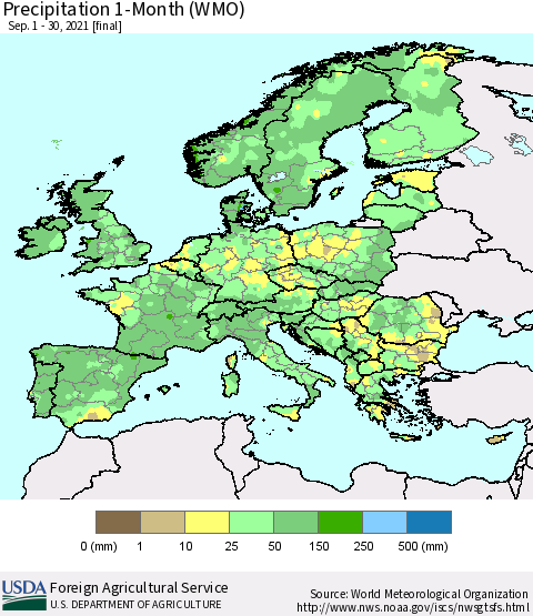Europe Precipitation 1-Month (WMO) Thematic Map For 9/1/2021 - 9/30/2021