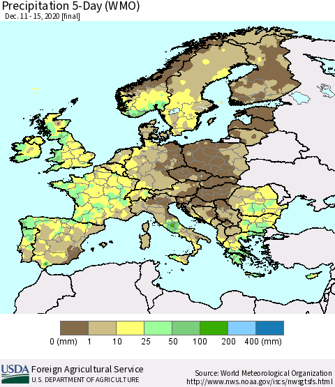 Europe Precipitation 5-Day (WMO) Thematic Map For 12/11/2020 - 12/15/2020