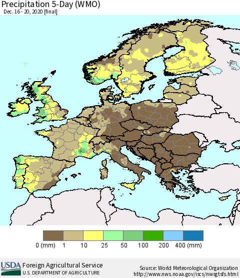 Europe Precipitation 5-Day (WMO) Thematic Map For 12/16/2020 - 12/20/2020