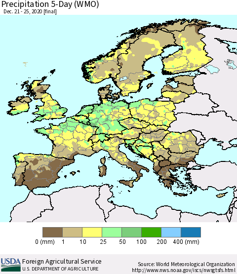 Europe Precipitation 5-Day (WMO) Thematic Map For 12/21/2020 - 12/25/2020