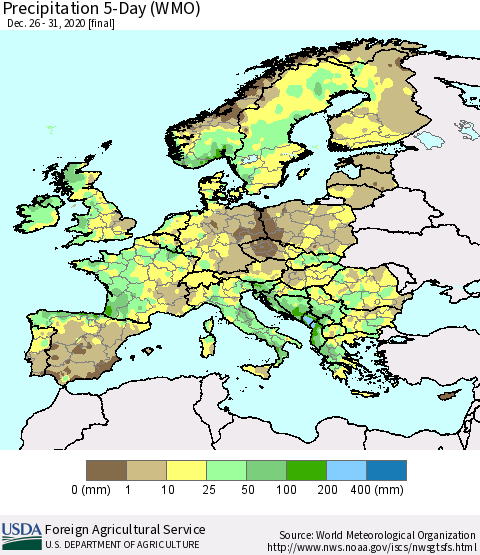 Europe Precipitation 5-Day (WMO) Thematic Map For 12/26/2020 - 12/31/2020