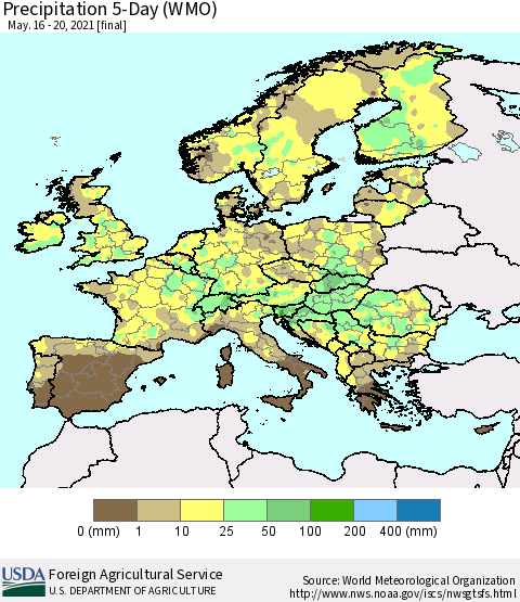 Europe Precipitation 5-Day (WMO) Thematic Map For 5/16/2021 - 5/20/2021