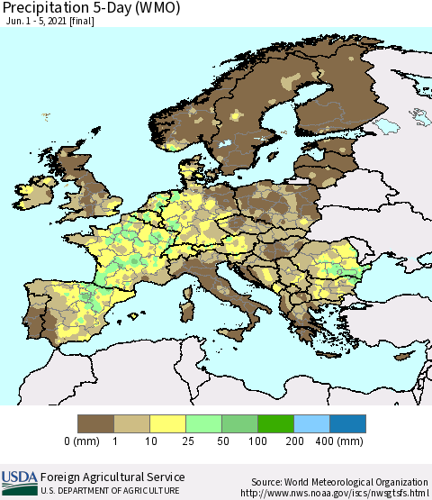 Europe Precipitation 5-Day (WMO) Thematic Map For 6/1/2021 - 6/5/2021