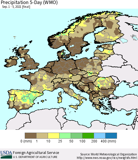 Europe Precipitation 5-Day (WMO) Thematic Map For 9/1/2021 - 9/5/2021