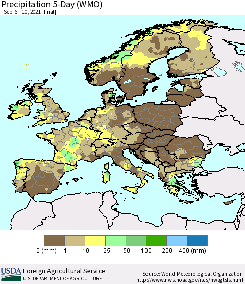 Europe Precipitation 5-Day (WMO) Thematic Map For 9/6/2021 - 9/10/2021