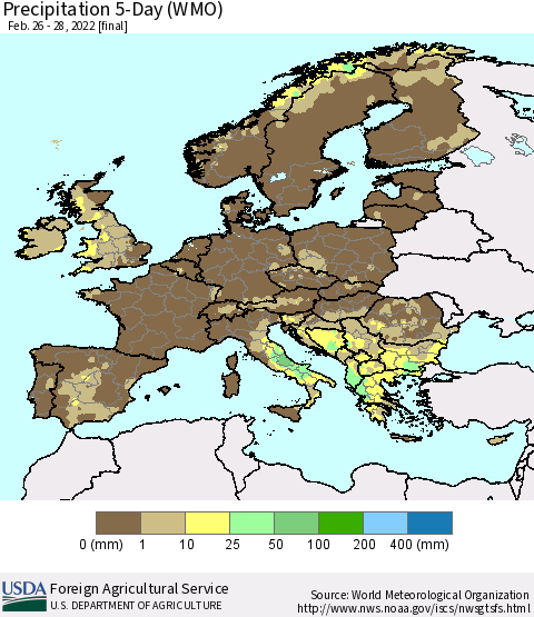 Europe Precipitation 5-Day (WMO) Thematic Map For 2/26/2022 - 2/28/2022