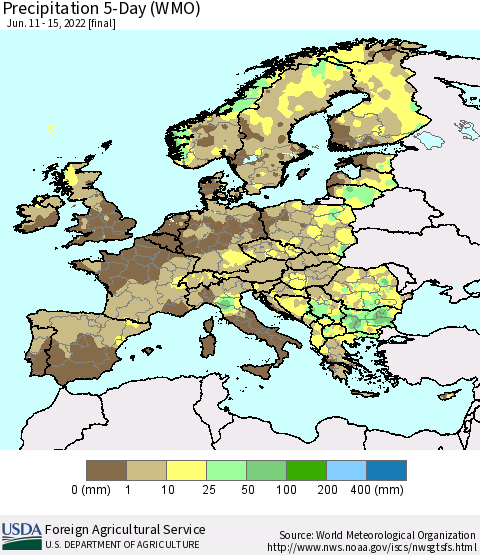 Europe Precipitation 5-Day (WMO) Thematic Map For 6/11/2022 - 6/15/2022