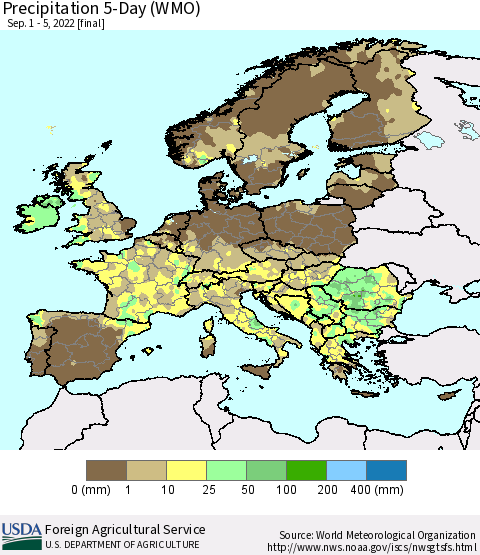 Europe Precipitation 5-Day (WMO) Thematic Map For 9/1/2022 - 9/5/2022