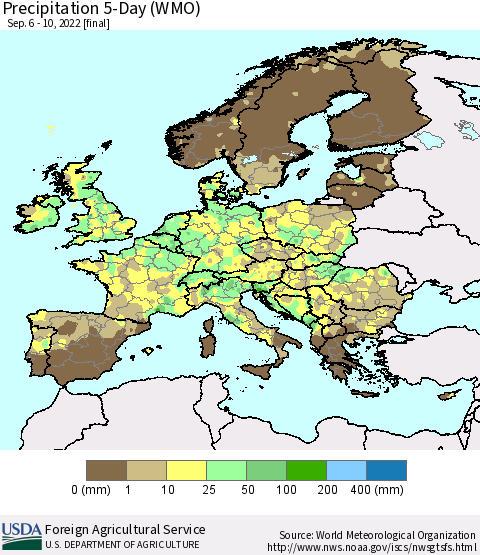 Europe Precipitation 5-Day (WMO) Thematic Map For 9/6/2022 - 9/10/2022