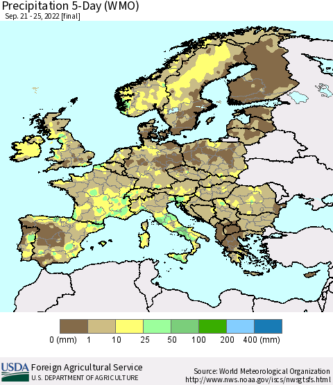 Europe Precipitation 5-Day (WMO) Thematic Map For 9/21/2022 - 9/25/2022