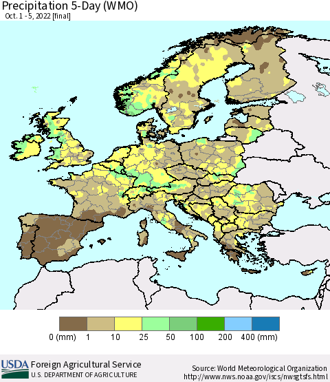 Europe Precipitation 5-Day (WMO) Thematic Map For 10/1/2022 - 10/5/2022