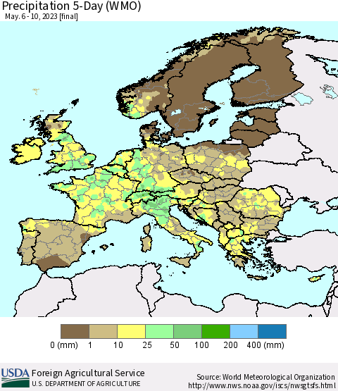 Europe Precipitation 5-Day (WMO) Thematic Map For 5/6/2023 - 5/10/2023