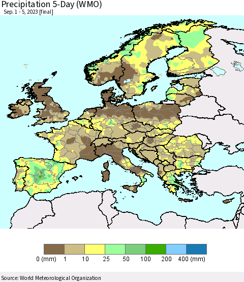 Europe Precipitation 5-Day (WMO) Thematic Map For 9/1/2023 - 9/5/2023