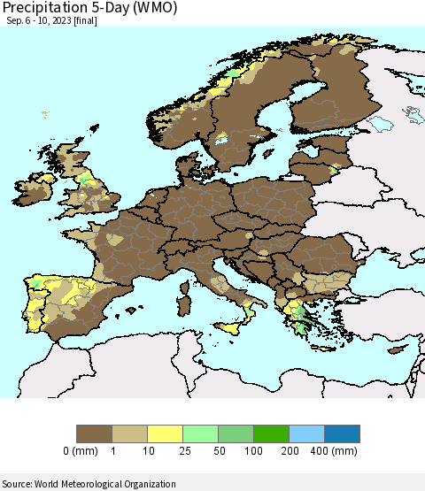 Europe Precipitation 5-Day (WMO) Thematic Map For 9/6/2023 - 9/10/2023