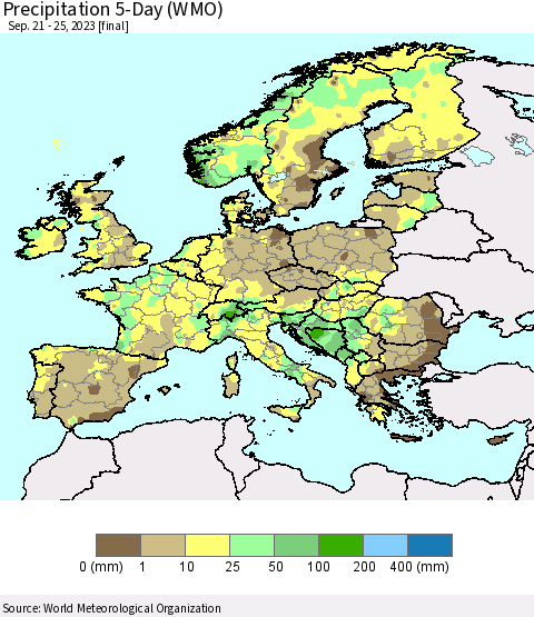 Europe Precipitation 5-Day (WMO) Thematic Map For 9/21/2023 - 9/25/2023