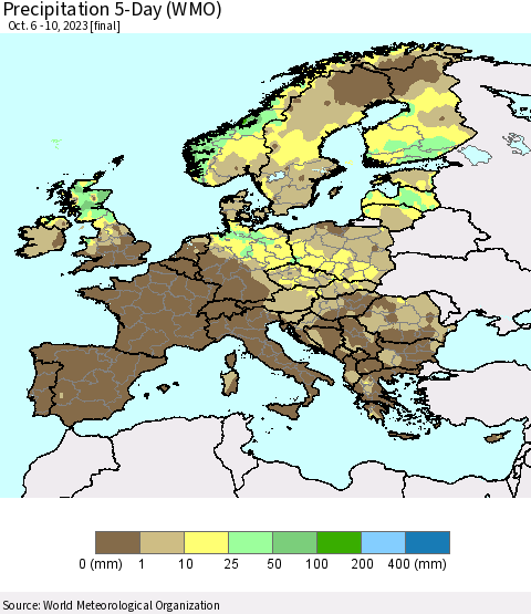 Europe Precipitation 5-Day (WMO) Thematic Map For 10/6/2023 - 10/10/2023