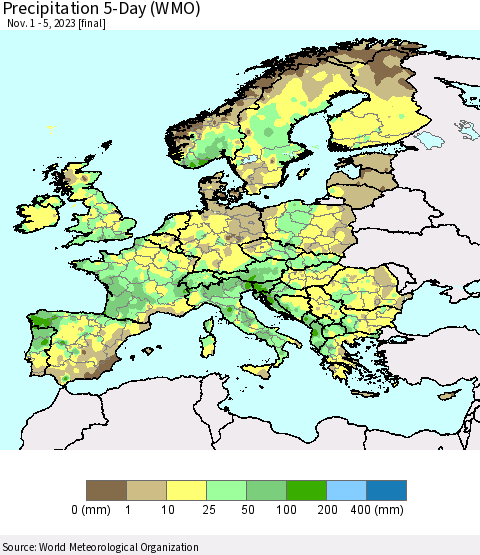 Europe Precipitation 5-Day (WMO) Thematic Map For 11/1/2023 - 11/5/2023