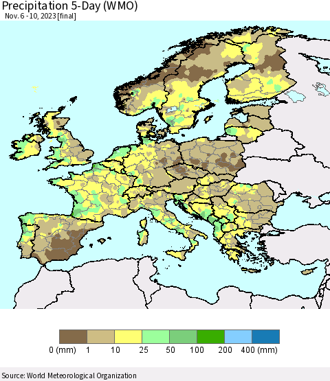 Europe Precipitation 5-Day (WMO) Thematic Map For 11/6/2023 - 11/10/2023
