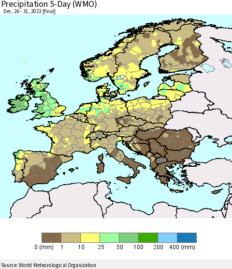 Europe Precipitation 5-Day (WMO) Thematic Map For 12/26/2023 - 12/31/2023