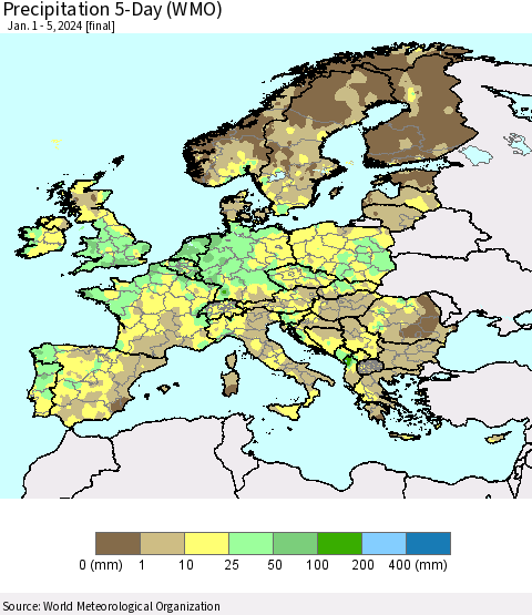 Europe Precipitation 5-Day (WMO) Thematic Map For 1/1/2024 - 1/5/2024