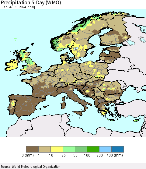 Europe Precipitation 5-Day (WMO) Thematic Map For 1/26/2024 - 1/31/2024