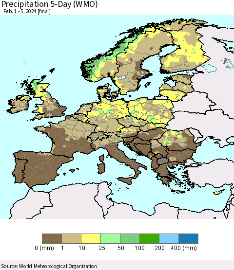 Europe Precipitation 5-Day (WMO) Thematic Map For 2/1/2024 - 2/5/2024