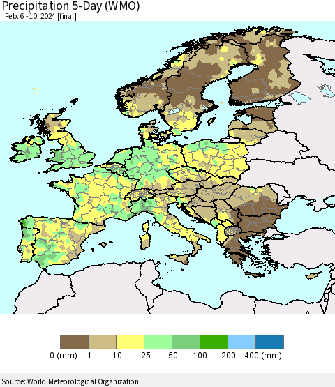 Europe Precipitation 5-Day (WMO) Thematic Map For 2/6/2024 - 2/10/2024