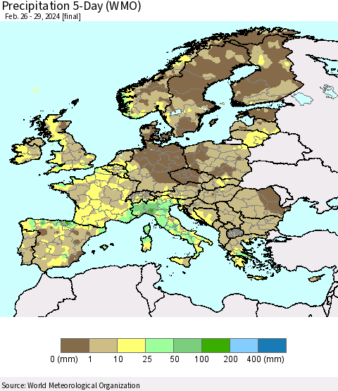 Europe Precipitation 5-Day (WMO) Thematic Map For 2/26/2024 - 2/29/2024