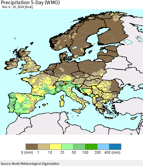 Europe Precipitation 5-Day (WMO) Thematic Map For 3/6/2024 - 3/10/2024