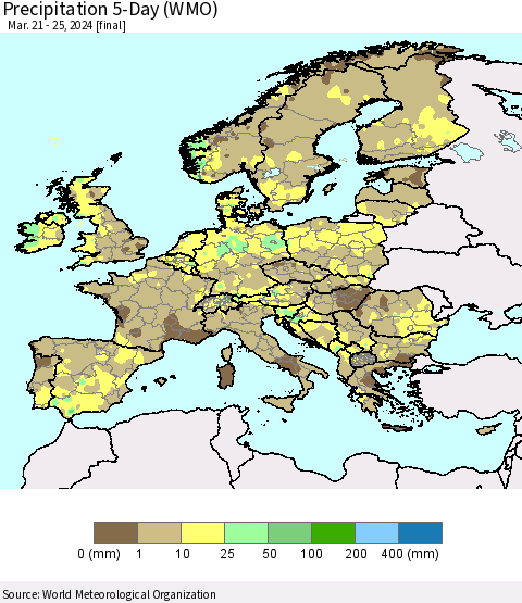 Europe Precipitation 5-Day (WMO) Thematic Map For 3/21/2024 - 3/25/2024