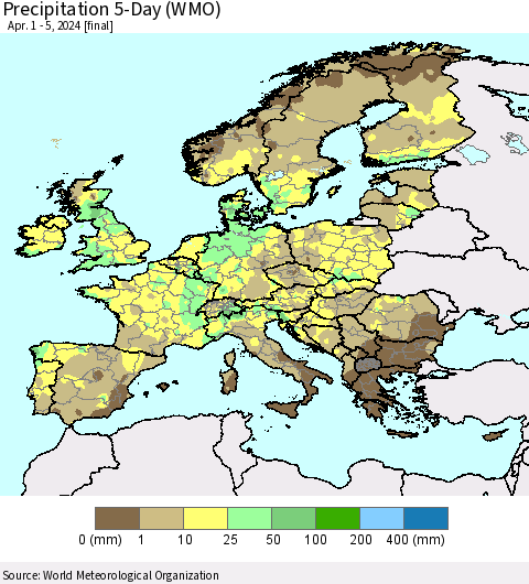Europe Precipitation 5-Day (WMO) Thematic Map For 4/1/2024 - 4/5/2024