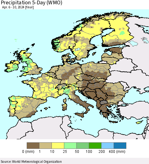 Europe Precipitation 5-Day (WMO) Thematic Map For 4/6/2024 - 4/10/2024