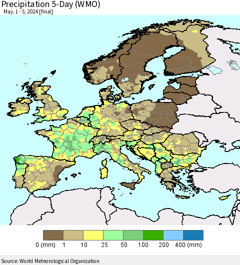 Europe Precipitation 5-Day (WMO) Thematic Map For 5/1/2024 - 5/5/2024