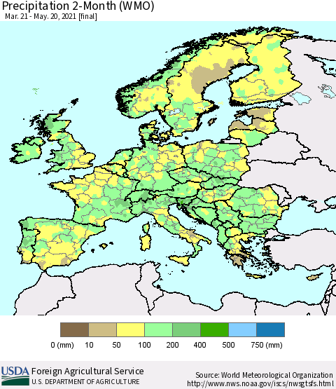 Europe Precipitation 2-Month (WMO) Thematic Map For 3/21/2021 - 5/20/2021