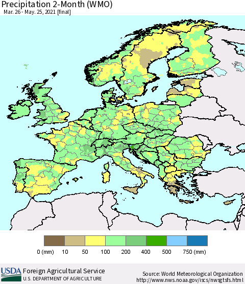 Europe Precipitation 2-Month (WMO) Thematic Map For 3/26/2021 - 5/25/2021