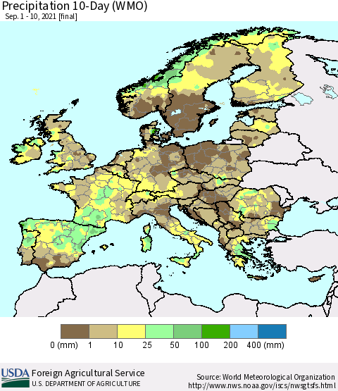 Europe Precipitation 10-Day (WMO) Thematic Map For 9/1/2021 - 9/10/2021