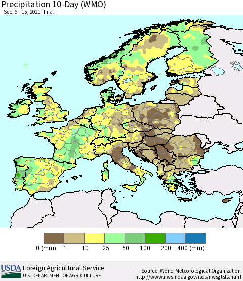 Europe Precipitation 10-Day (WMO) Thematic Map For 9/6/2021 - 9/15/2021