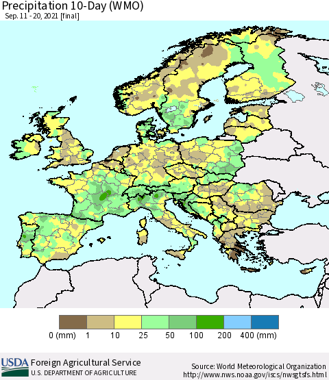 Europe Precipitation 10-Day (WMO) Thematic Map For 9/11/2021 - 9/20/2021